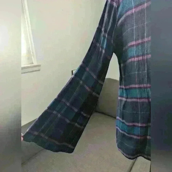 Loft Blouse Plaid Bell Sleeve Pullover V-Neck Small Preppy Girl - Picture 4 of 6